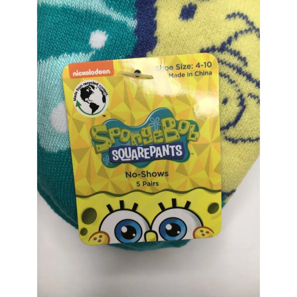 Spongebob Squarepants Women's No Show Socks 5 Pairs Patrick Plankton